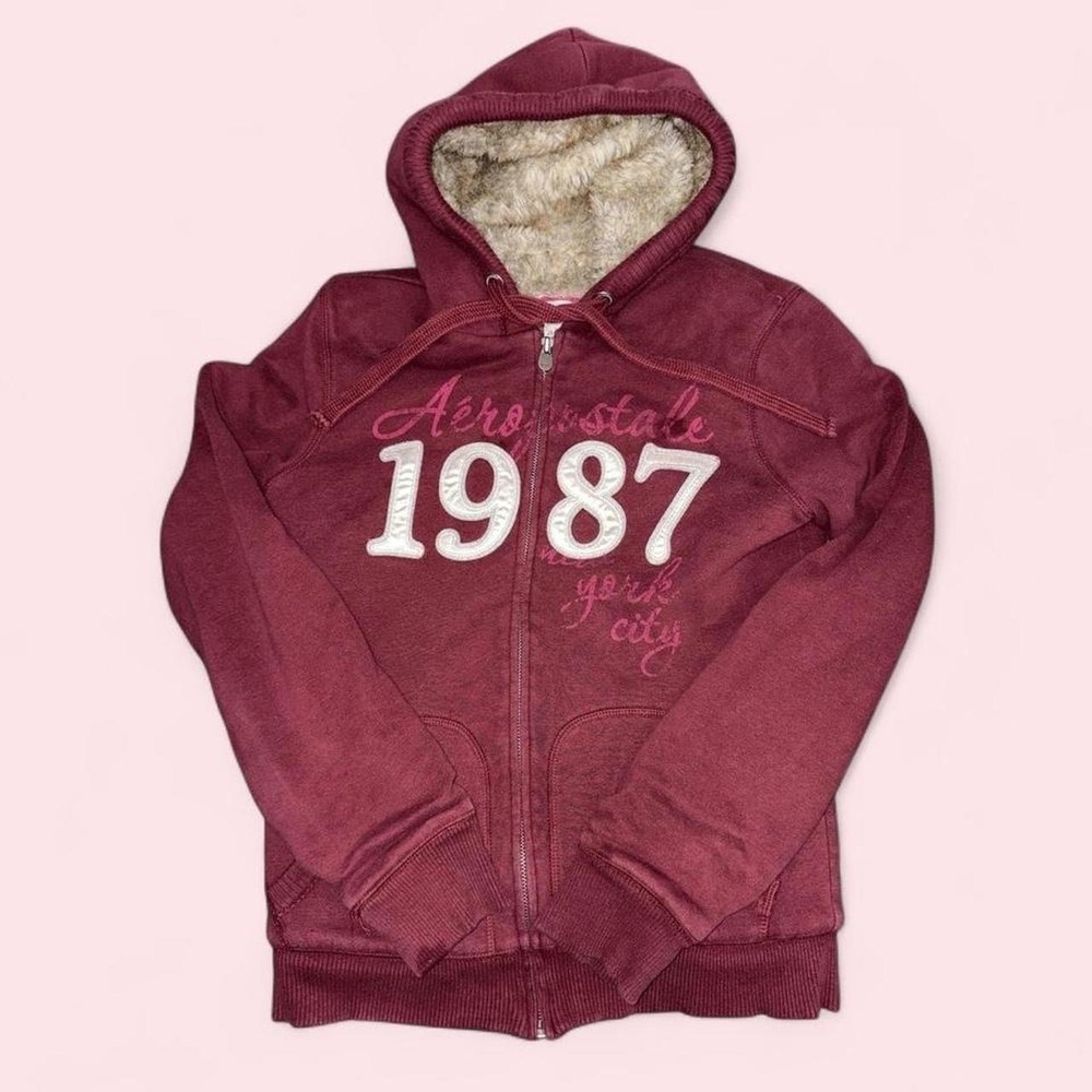 VTG Y2K Aeropostale Jacket Juniors Large Sherpa Lined Hoodie Preppy Mallcore